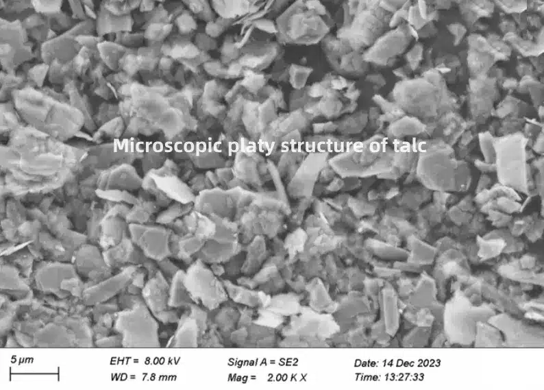Microscopic platy structure of talc